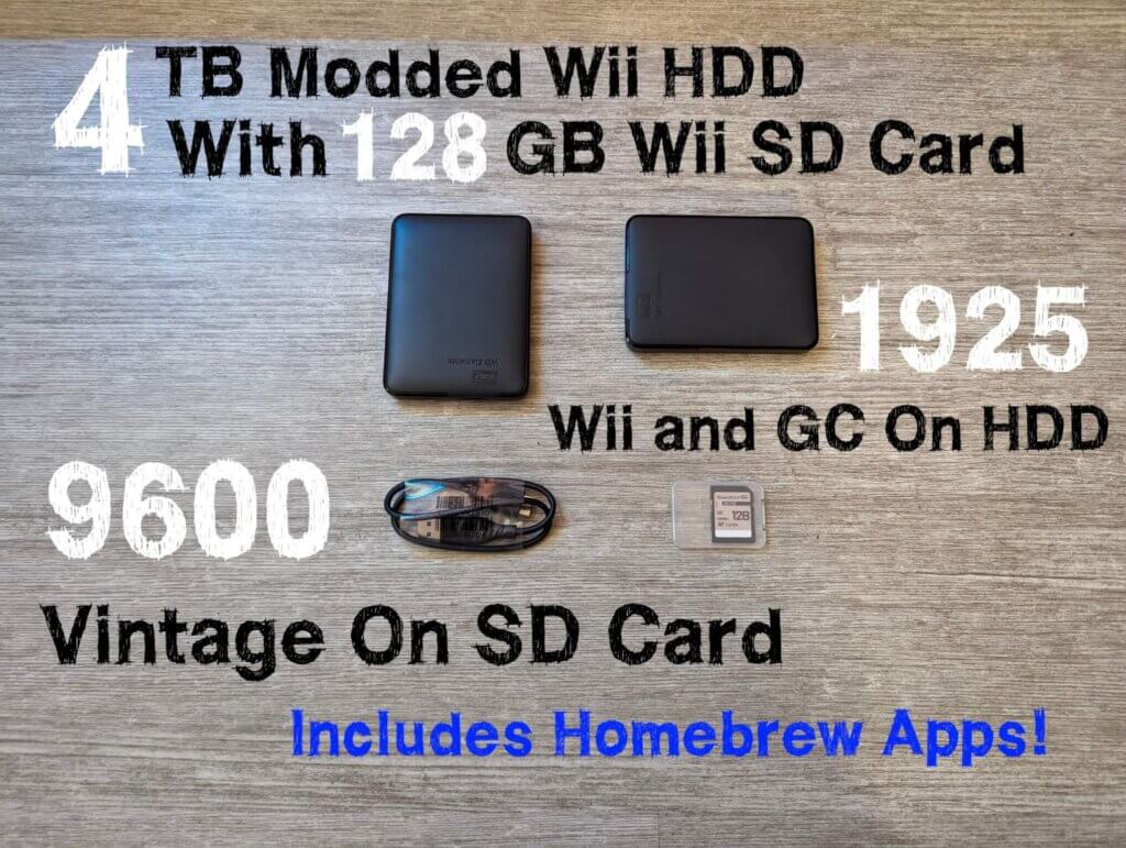 4TB Modded Wii Hard Drive With 128 GB Wii SD Card ~ 1925 Wii & GC + 9600 Vintage ~