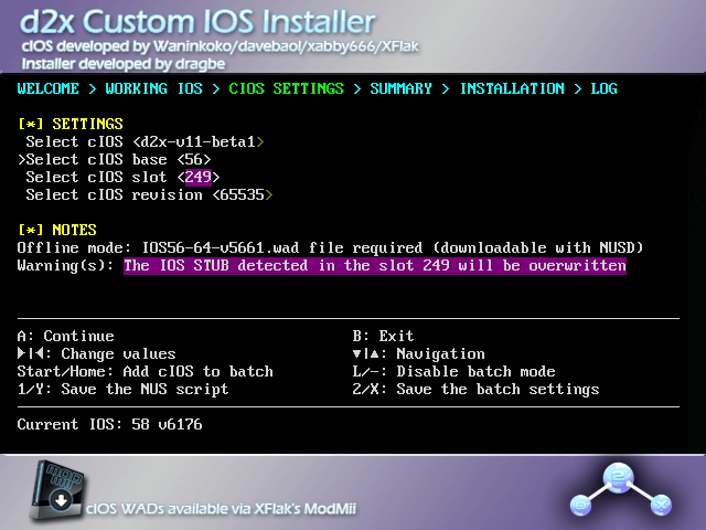 cIOS base 56 into slot 249.
