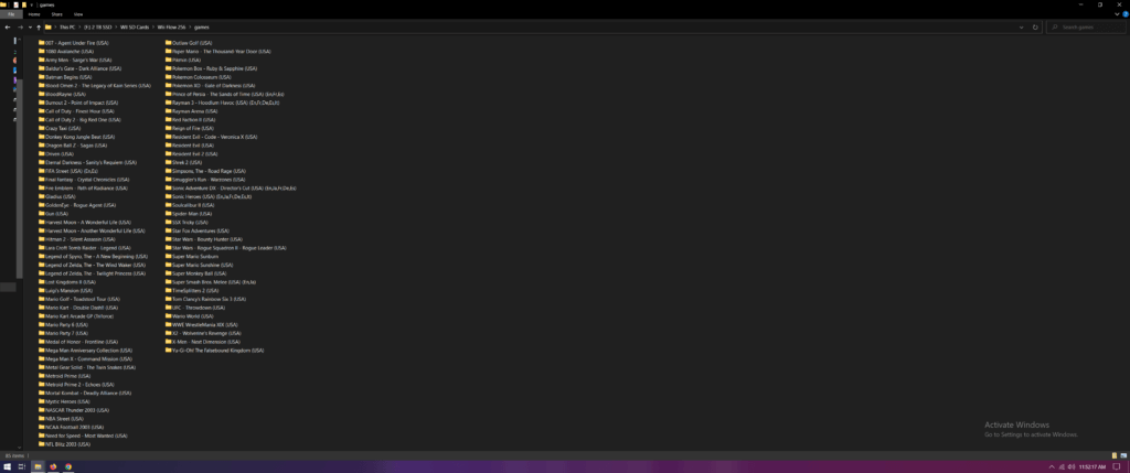 Games List for our 256 GB Wii SD card.
