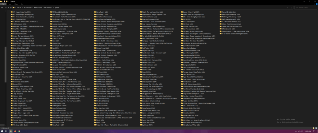 Games List for our 512 GB Wii SD card.
